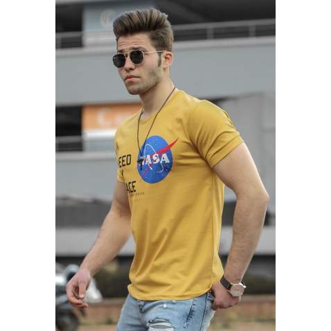 Madmext Yellow Printed T-shirt for Men 4509 - Sarı