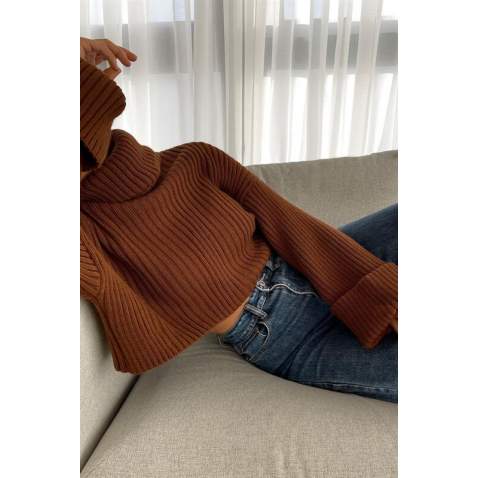 Mad Girls Brown Turtleneck Sweater MG1402 - Kahverengi