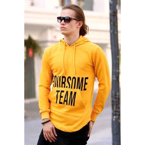 Madmext Yellow Printed Hoodie 4148 - Sarı