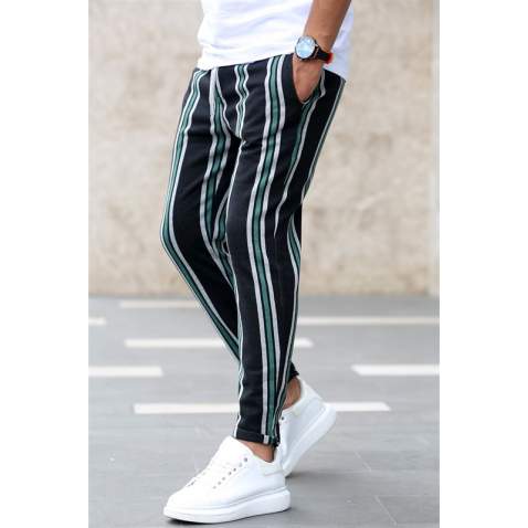 Madmext Black-Khaki Striped Sweatpants 4086 - Haki