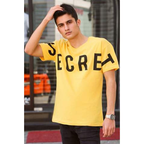 Madmext Yellow Printed T-shirt for Men 3034 - Sarı