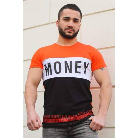 Madmext Orange "Money" Printed T-shirt for Men 3077 - Turuncu