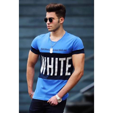 Madmext Blue Printed T-shirt for Men 3067 - İndigo