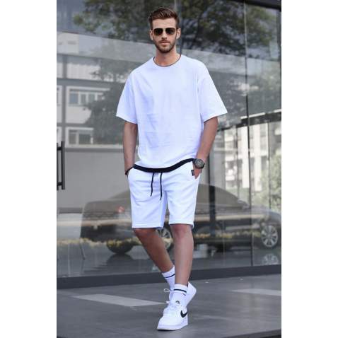 Madmext Men White T-shirt Shorts Set 5668 - Beyaz