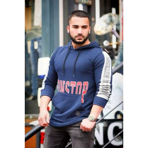 Madmext Men Printed Navy Blue Hoodie Sweatshirt 2766 - Lacivert