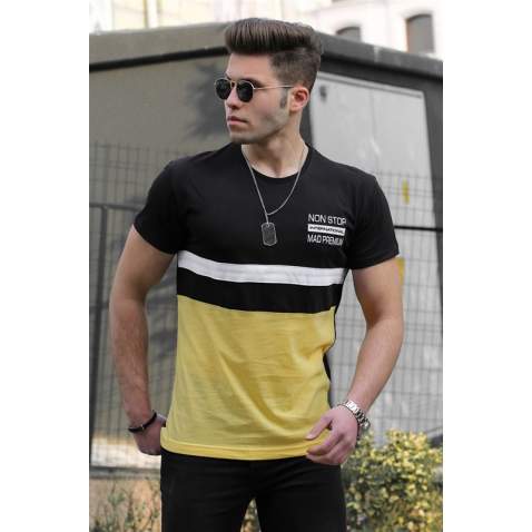 Madmext Yellow Two-Tone Printed T-shirt for Men 4455 - Sarı