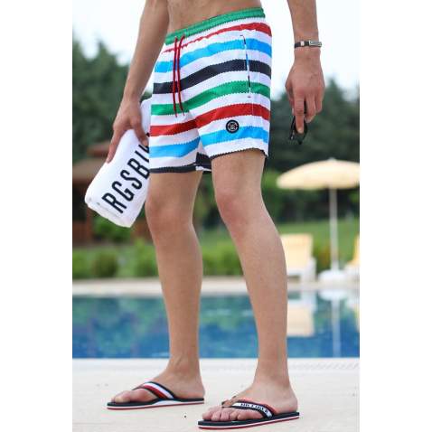 Madmext Men Striped Maroon Swim Shorts 2945 - Bordo