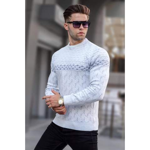 Ice Gray Designed Knitwear Sweater 5972 - Buz grisi