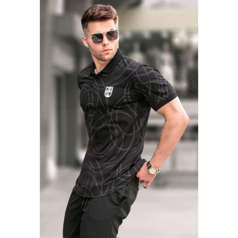 Men Designed Black Polo T-Shirt 5873 - Siyah