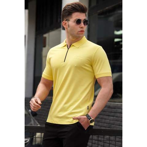 Madmext Men Knitted Yellow Polo T-shirt 5248 - Sarı