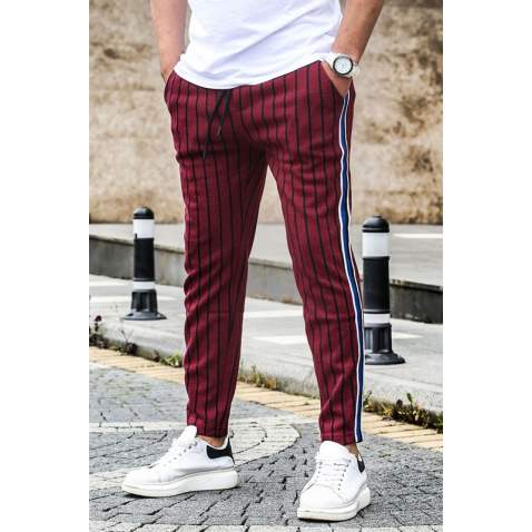 Madmext Maroon Striped Sweatpants 4205 - Bordo