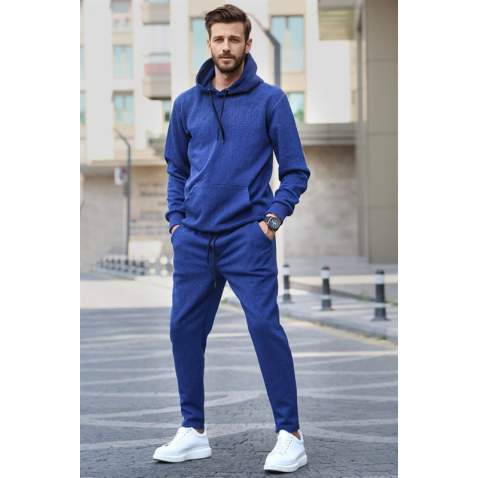 Navy Blue Hoodie Basic Tracksuit 5903 - Lacivert