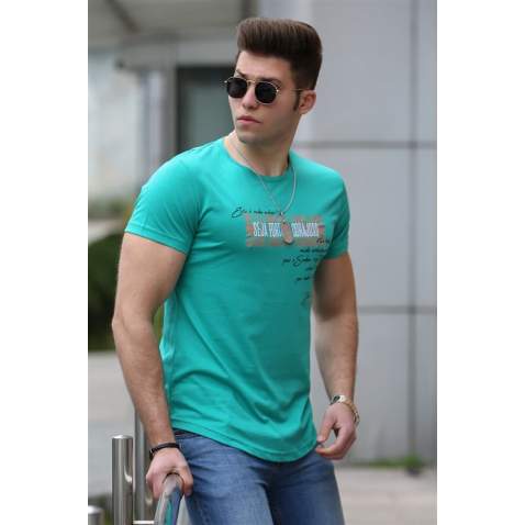 Madmext Green Printed T-shirt for Men 4478 - Yeşil