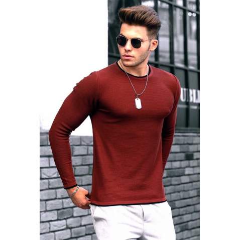 Madmext Maroon Crew Neck Men Knitwear Jumper 4637 - Bordo