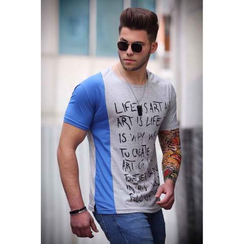 Madmext Grey Printed T-shirt for Men 3020 - Gri