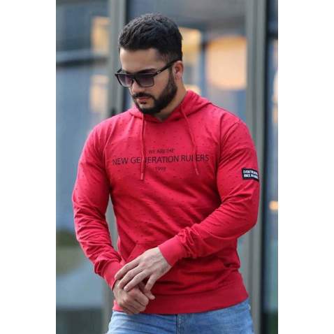 Madmext Red Printed Hoodie 4125 - Kırmızı