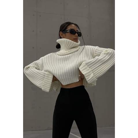 Mad Girls Turtleneck White Sweater MG1402 - Beyaz