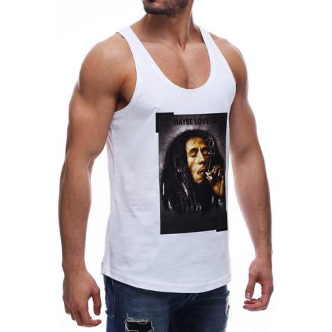 Madmext White Bob Marley Printed T-shirt for Men 2632 - Beyaz