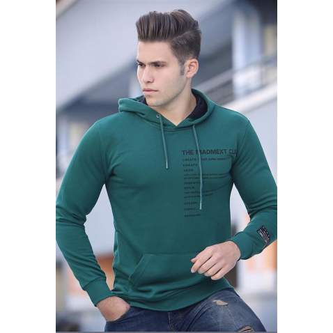 Madmext Green Printed Hoodie 4195 - Yeşil