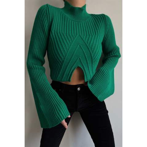 Mad Girls Green Cropped Sweater MG1395 - Yeşil