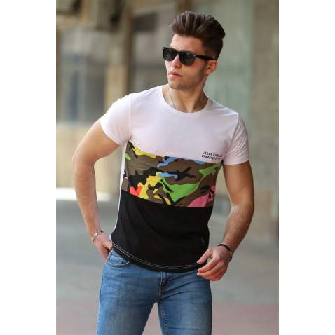 Madmext White Camouflage T-shirt for Men 3003 - Beyaz