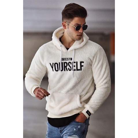 Madmext Kapşonlu Peluş Sweatshirt Beyaz 4390 - Beyaz