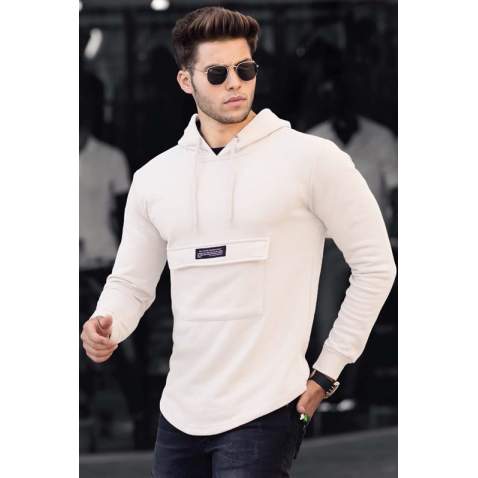 Madmext White Pocket Detailed Hooded Sweatshirt 4693 - Beyaz