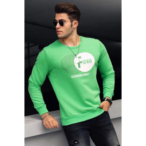 Madmext Green Printed Crew-Neck Sweatshirt 4756 - Yeşil