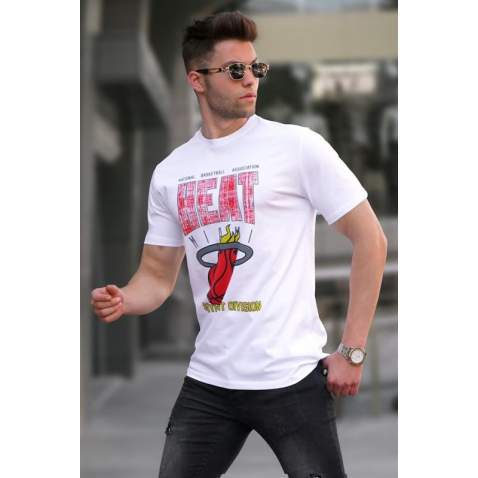 Men Printed White Regular Fit T-Shirt 5812 - Beyaz