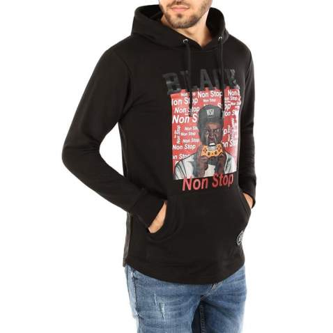 Kapşonlu Baskılı Sweatshirt Siyah 2779 - Siyah