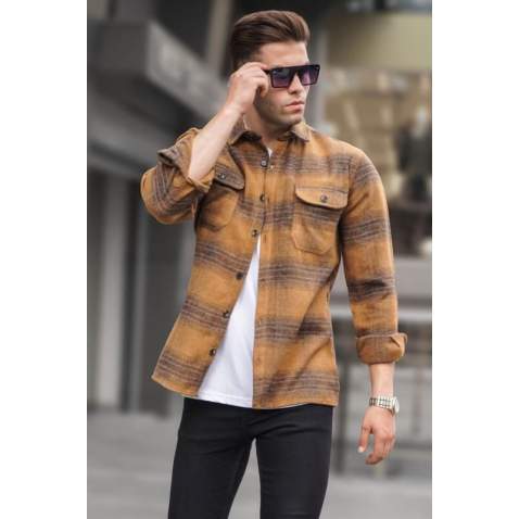 Camel Chequered Design Plaid Shirt 5563 - Camel