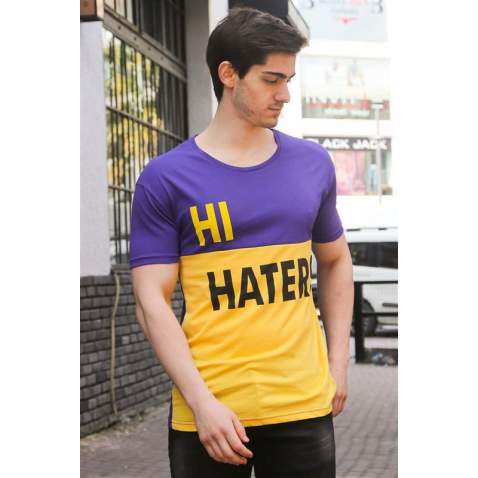 Madmext Purple Two-Tone Printed T-shirt for Men 3089 - Mor