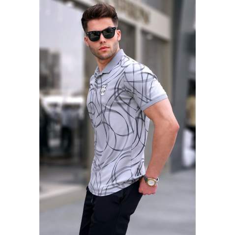 Men Designed Dye Gray Polo T-Shirt 5873 - Boyalı gri