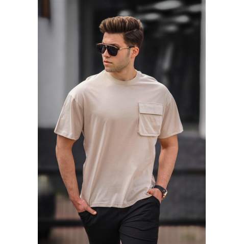 Madmext Men Front Pocket Beige T-shirt 5225 - Bej