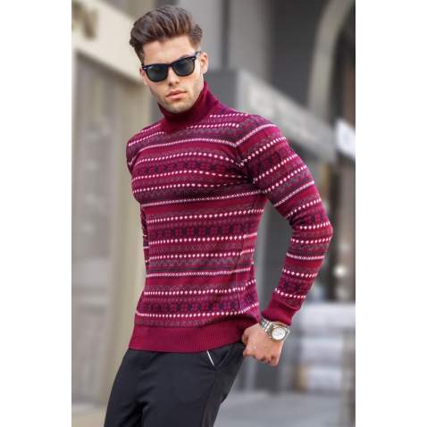 Madmext Men Turtleneck Maroon Knitted Sweater 5170 - Bordo