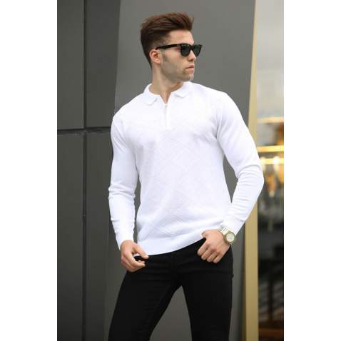 Ecru Knitwear Polo Sweater 5973 - Ekru