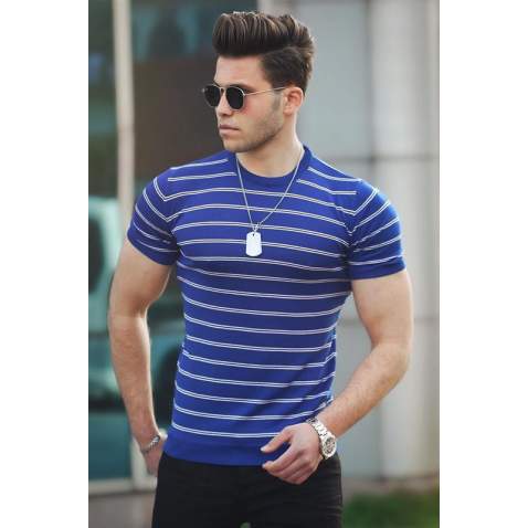 Madmext Blue Striped T-shirt for Men 4600 - Saks