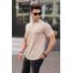 Men Beige Buttoned T-Shirt - Bej