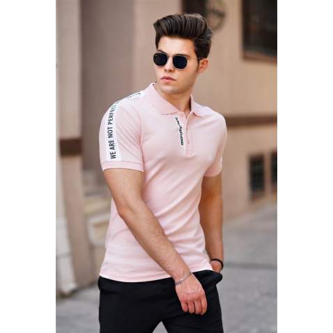 Madmext Pink Shoulder Striped Polo Shirt for Men -4616 - Pudra