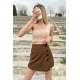 Women Brown Side Button Mini Skirt - Kahverengi