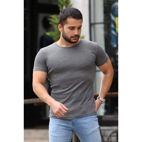 Madmext Men Basic Anthracite T-Shirt 4077 - Antrasit