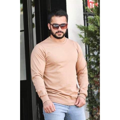 Madmext Men Camel Plain Sweatshirt 4119 - Camel