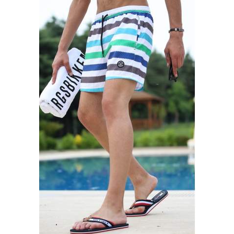 Madmext Men Striped Green Swim Shorts 2945 - Yeşil