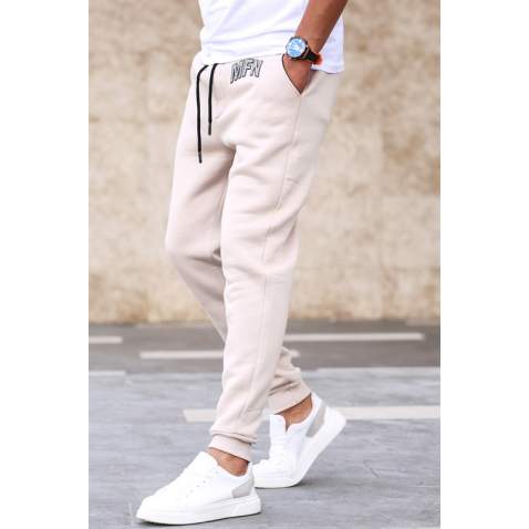 Madmext 3-Thread Fleece Beige Sweatpants For Men 5427 - Bej