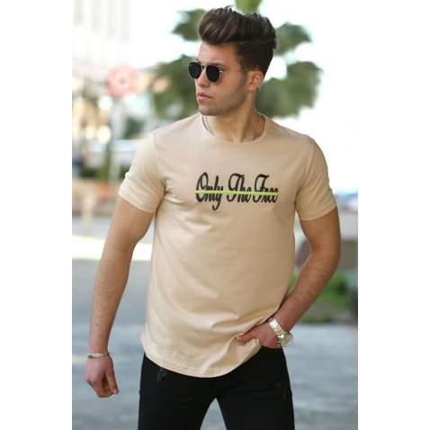 Madmext Camel Printed T-shirt for Men 4541 - Camel