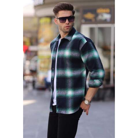 Green Regular Fit Plaid Shirt 5558 - Yeşil