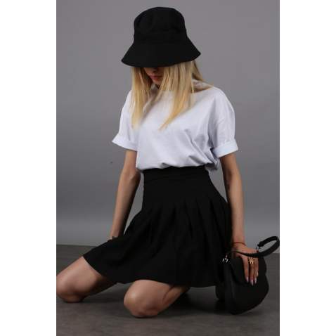 Women Basic Pleated Black Skirt MG1484 - Siyah