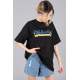 Women Printed Oversize Black T-Shirt - Siyah