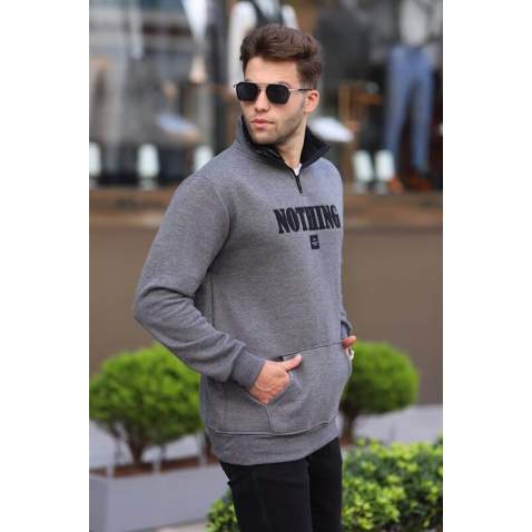 Anthracite Printed Hoodie Sweatshirt 6003 - Antrasit