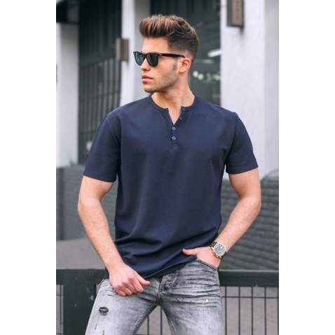 Men Navy Blue Basic T-Shirt - Lacivert